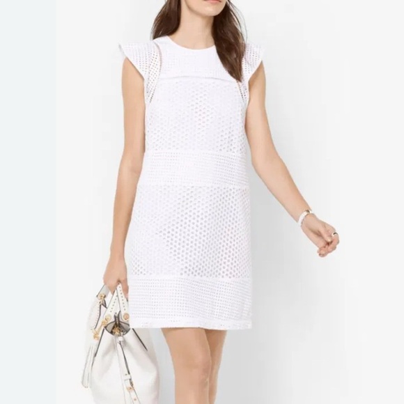 MICHAEL KORS white full eyelet dress size medium, full lining. Flutter sleeves - Picture 1 of 8